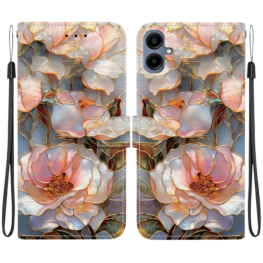 For Samsung Galaxy A08 4G / A07 4G Case Pattern Printing PU Leather Wallet Flip Stand Phone Cover with Wrist Strap