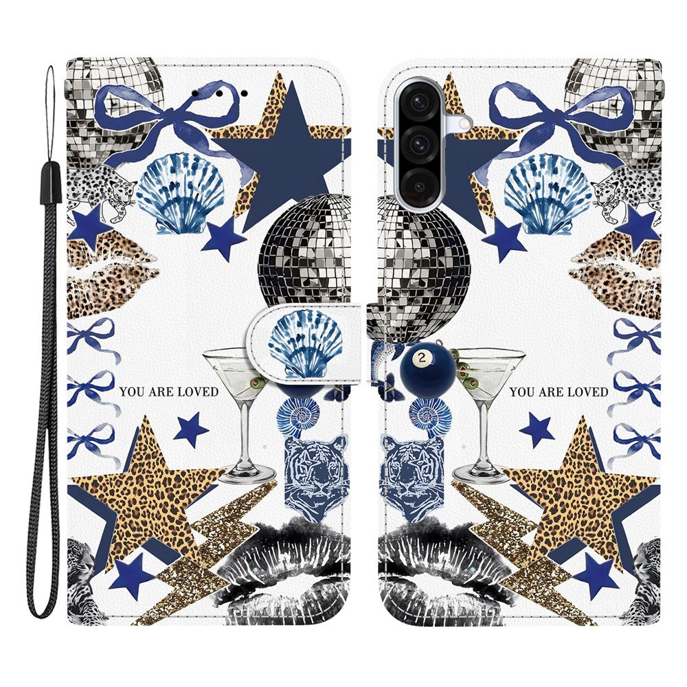 For Samsung Galaxy A37 5G / A36 5G Case Pattern Printing PU Leather Wallet Flip Stand Phone Cover with Wrist Strap