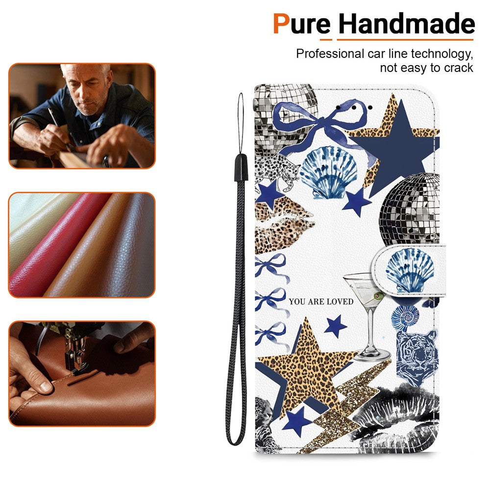 For Samsung Galaxy A37 5G / A36 5G Case Pattern Printing PU Leather Wallet Flip Stand Phone Cover with Wrist Strap