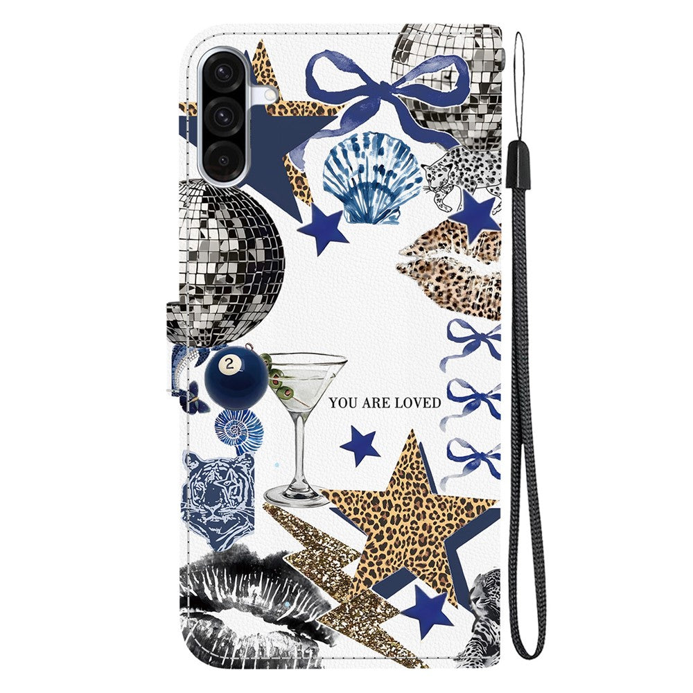 For Samsung Galaxy A37 5G / A36 5G Case Pattern Printing PU Leather Wallet Flip Stand Phone Cover with Wrist Strap
