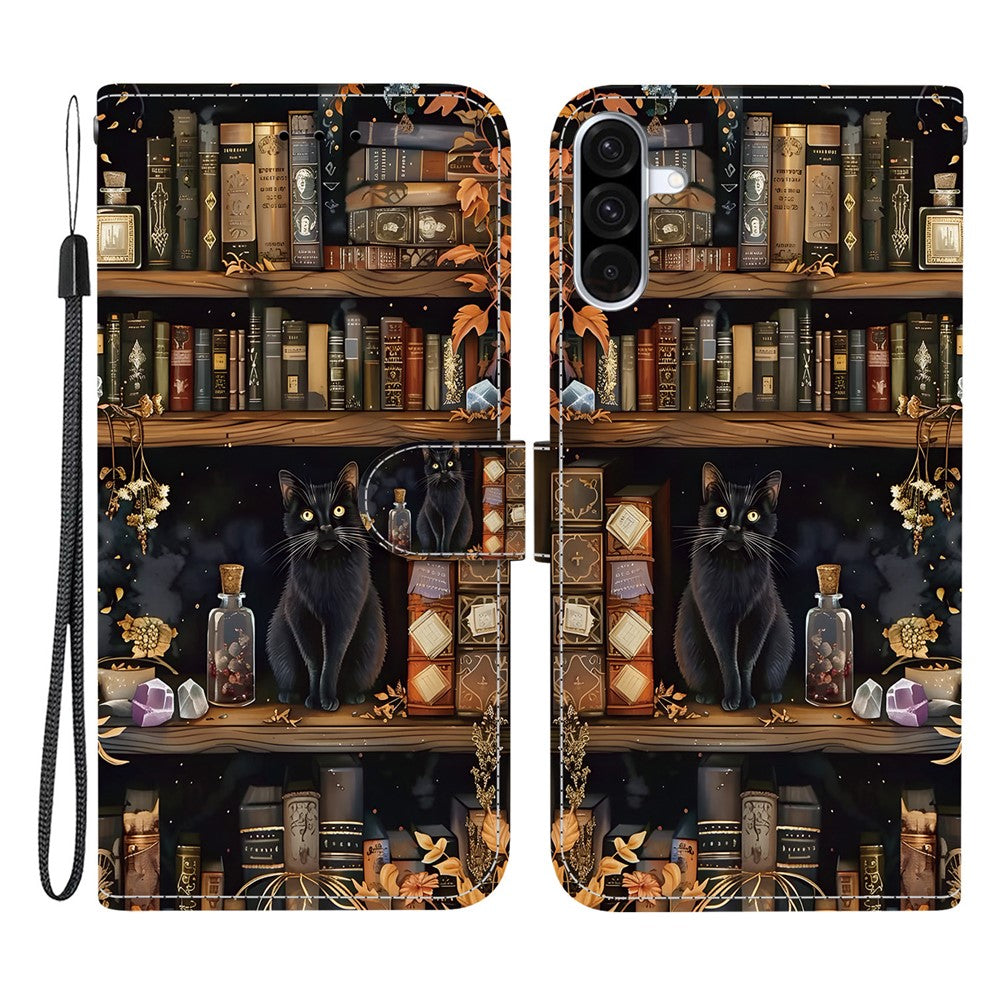 For Samsung Galaxy A37 5G / A36 5G Case Pattern Printing PU Leather Wallet Flip Stand Phone Cover with Wrist Strap