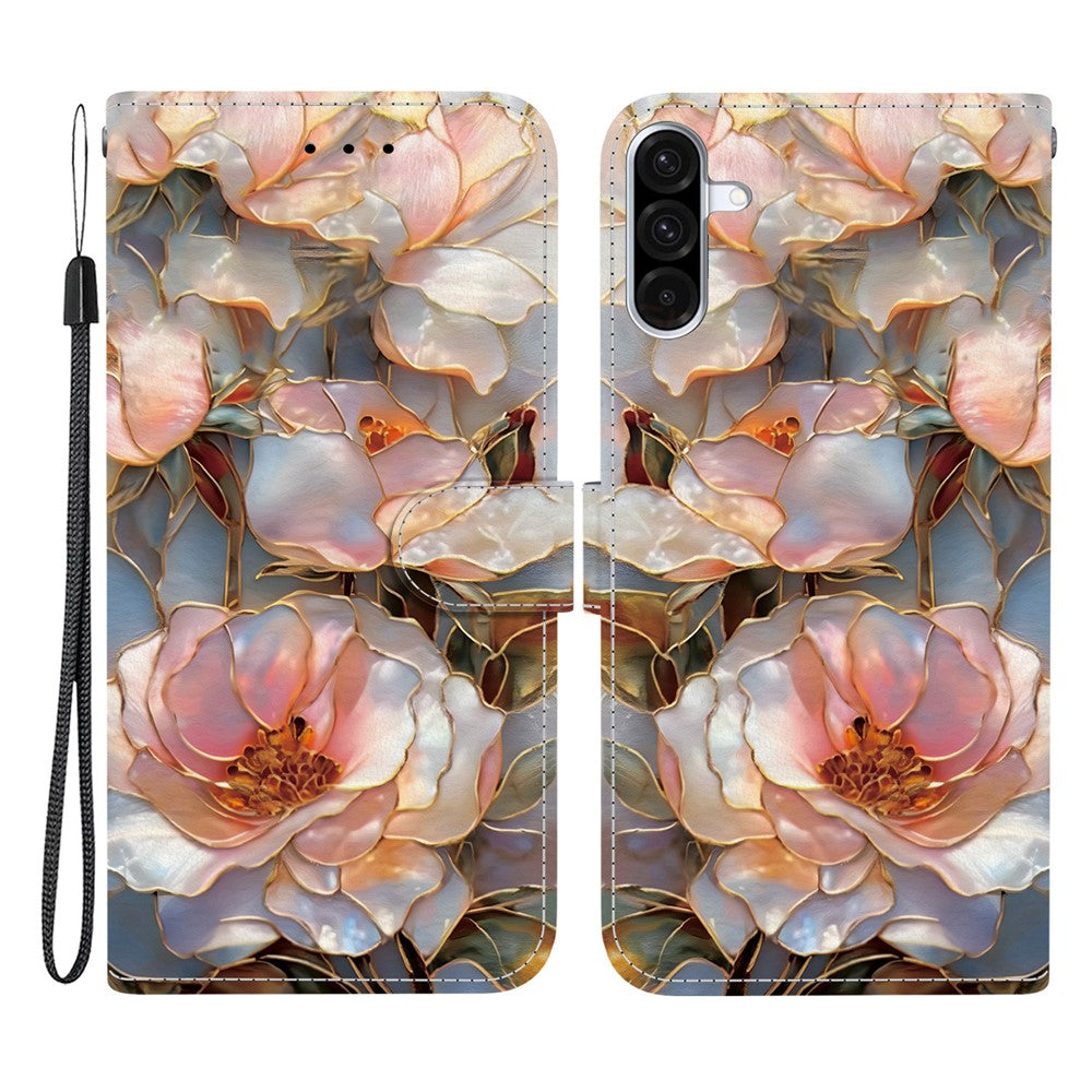 For Samsung Galaxy A37 5G / A36 5G Case Pattern Printing PU Leather Wallet Flip Stand Phone Cover with Wrist Strap