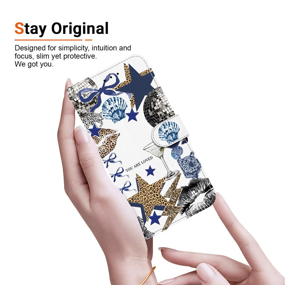 Til Samsung Galaxy A56 5G Etui Mønstertryk PU Læder Wallet Flip Stand Telefon Cover med Håndledsrem