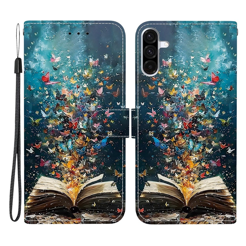 Til Samsung Galaxy A56 5G Etui Mønstertryk PU Læder Wallet Flip Stand Telefon Cover med Håndledsrem