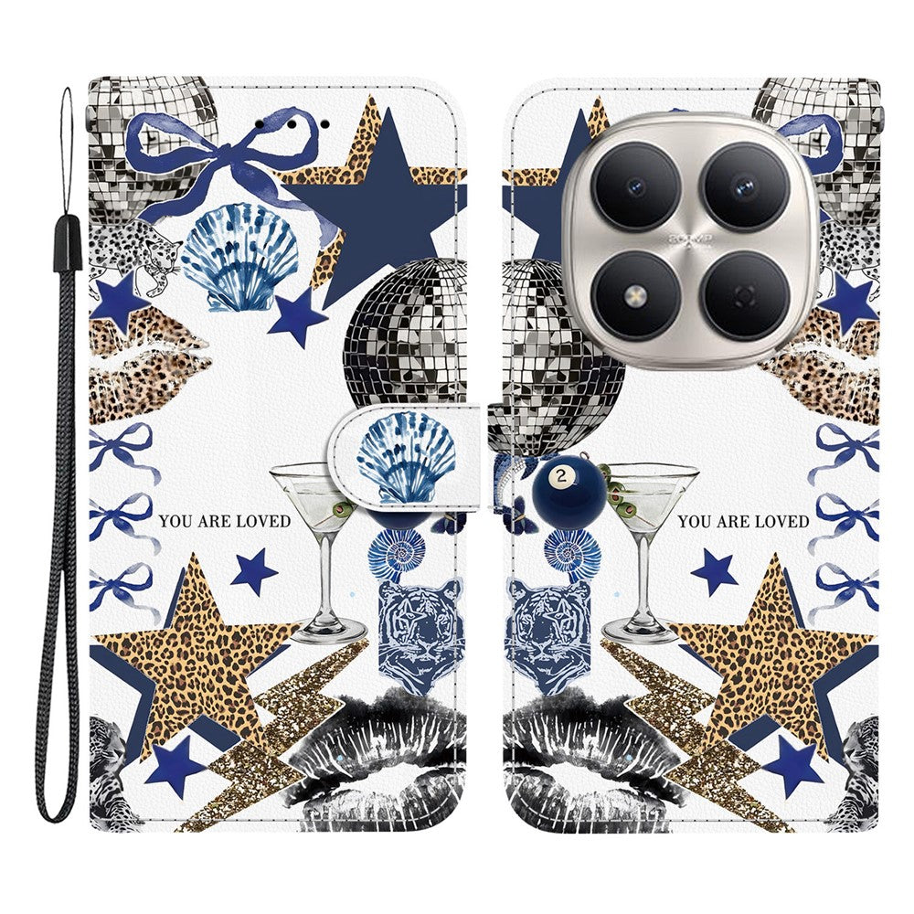 For Xiaomi Redmi Note 15 Pro+ 5G (Global) / Poco M8 Pro 5G Case Pattern Printing PU Leather Wallet Flip Stand Phone Cover with Wrist Strap