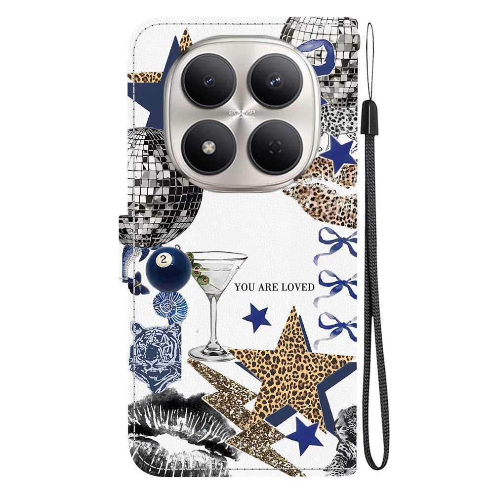 For Xiaomi Redmi Note 15 Pro 5G (Global) Case Pattern Printing PU Leather Wallet Flip Stand Phone Cover with Wrist Strap
