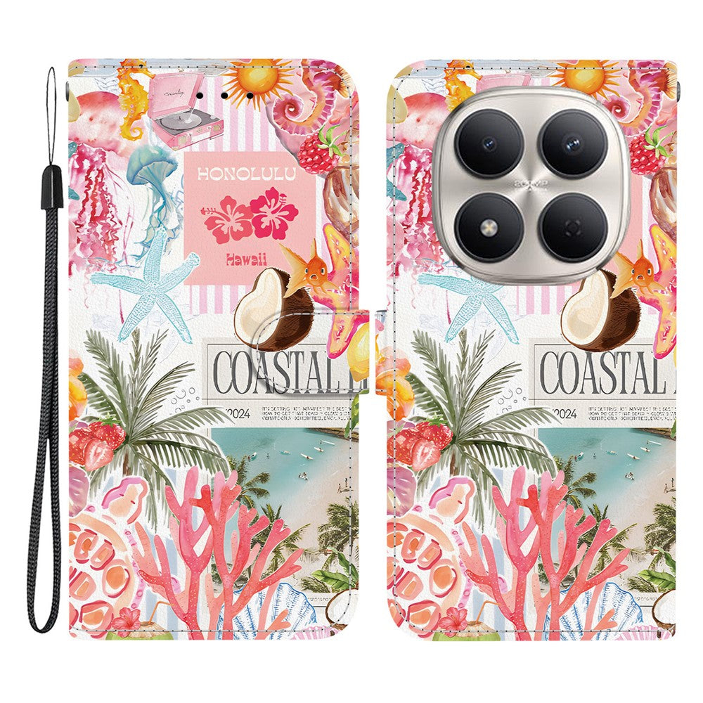 For Xiaomi Redmi Note 15 Pro 5G (Global) Case Pattern Printing PU Leather Wallet Flip Stand Phone Cover with Wrist Strap