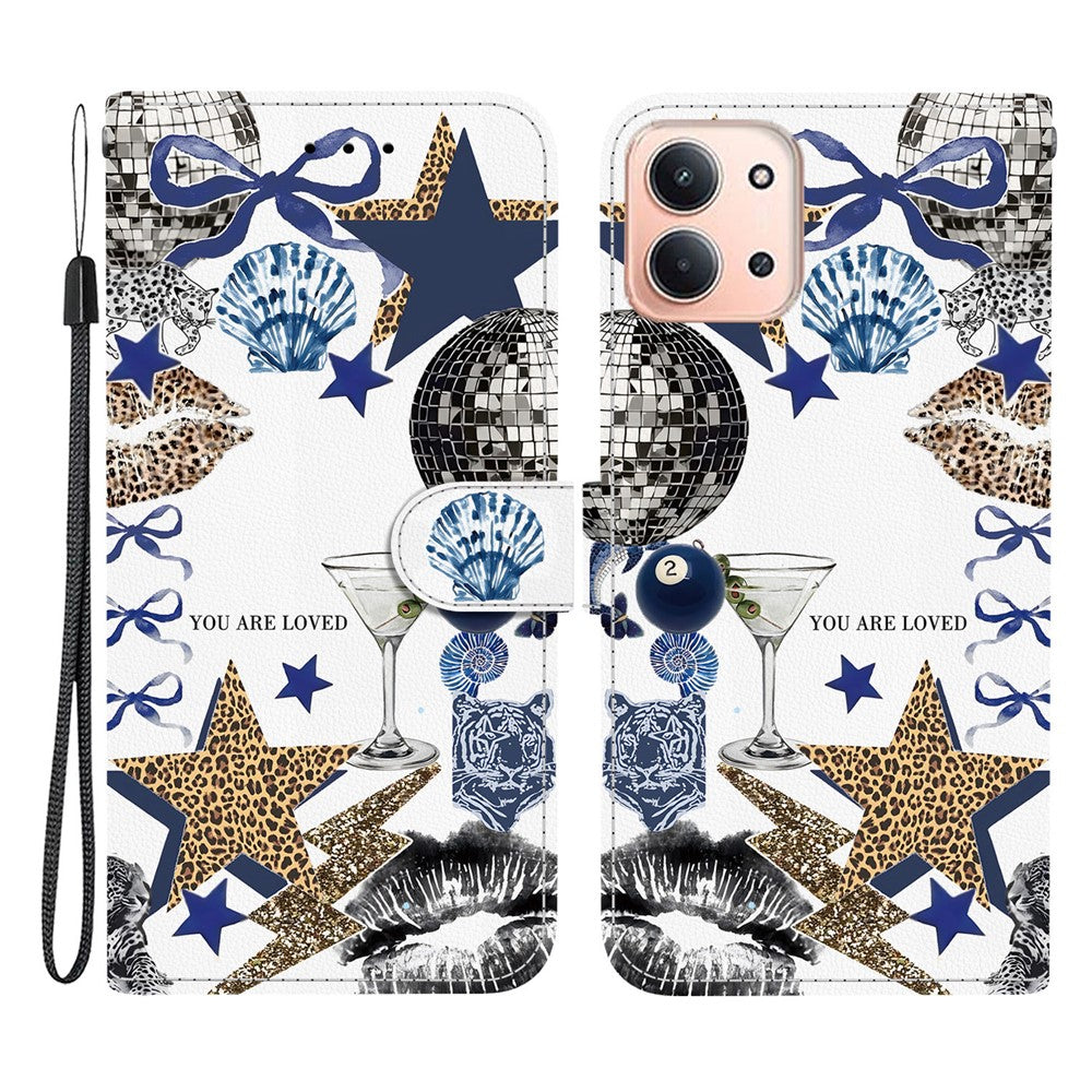 For Xiaomi Redmi 15C 5G (EU) (173mm) / 15C 4G (EU) (173mm) Case Pattern Printing PU Leather Wallet Flip Stand Phone Cover with Wrist Strap