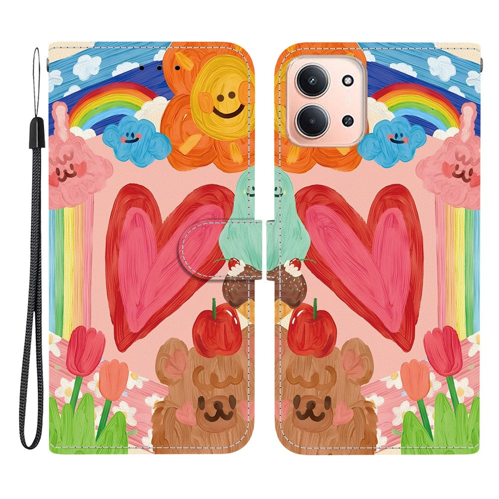 For Xiaomi Redmi 15C 5G (EU) (173mm) / 15C 4G (EU) (173mm) Case Pattern Printing PU Leather Wallet Flip Stand Phone Cover with Wrist Strap