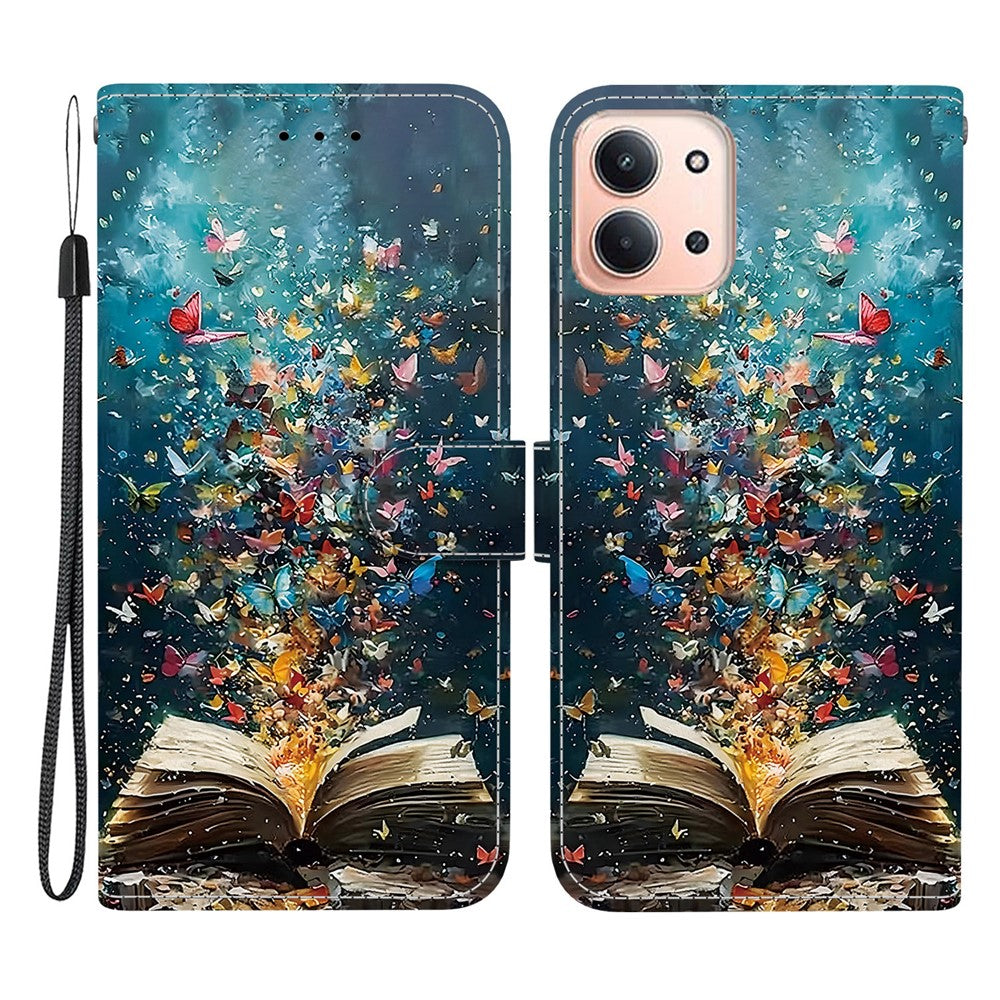 For Xiaomi Redmi 15C 5G (EU) (173mm) / 15C 4G (EU) (173mm) Case Pattern Printing PU Leather Wallet Flip Stand Phone Cover with Wrist Strap