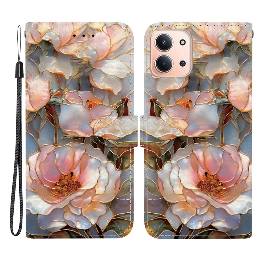 For Xiaomi Redmi 15C 5G (EU) (173mm) / 15C 4G (EU) (173mm) Case Pattern Printing PU Leather Wallet Flip Stand Phone Cover with Wrist Strap