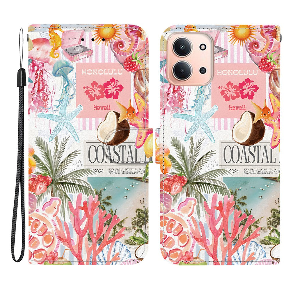 For Xiaomi Redmi 15C 5G (EU) (173mm) / 15C 4G (EU) (173mm) Case Pattern Printing PU Leather Wallet Flip Stand Phone Cover with Wrist Strap