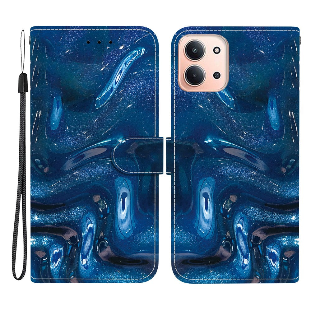 For Xiaomi Redmi 15C 5G (EU) (173mm) / 15C 4G (EU) (173mm) Case Pattern Printing PU Leather Wallet Flip Stand Phone Cover with Wrist Strap