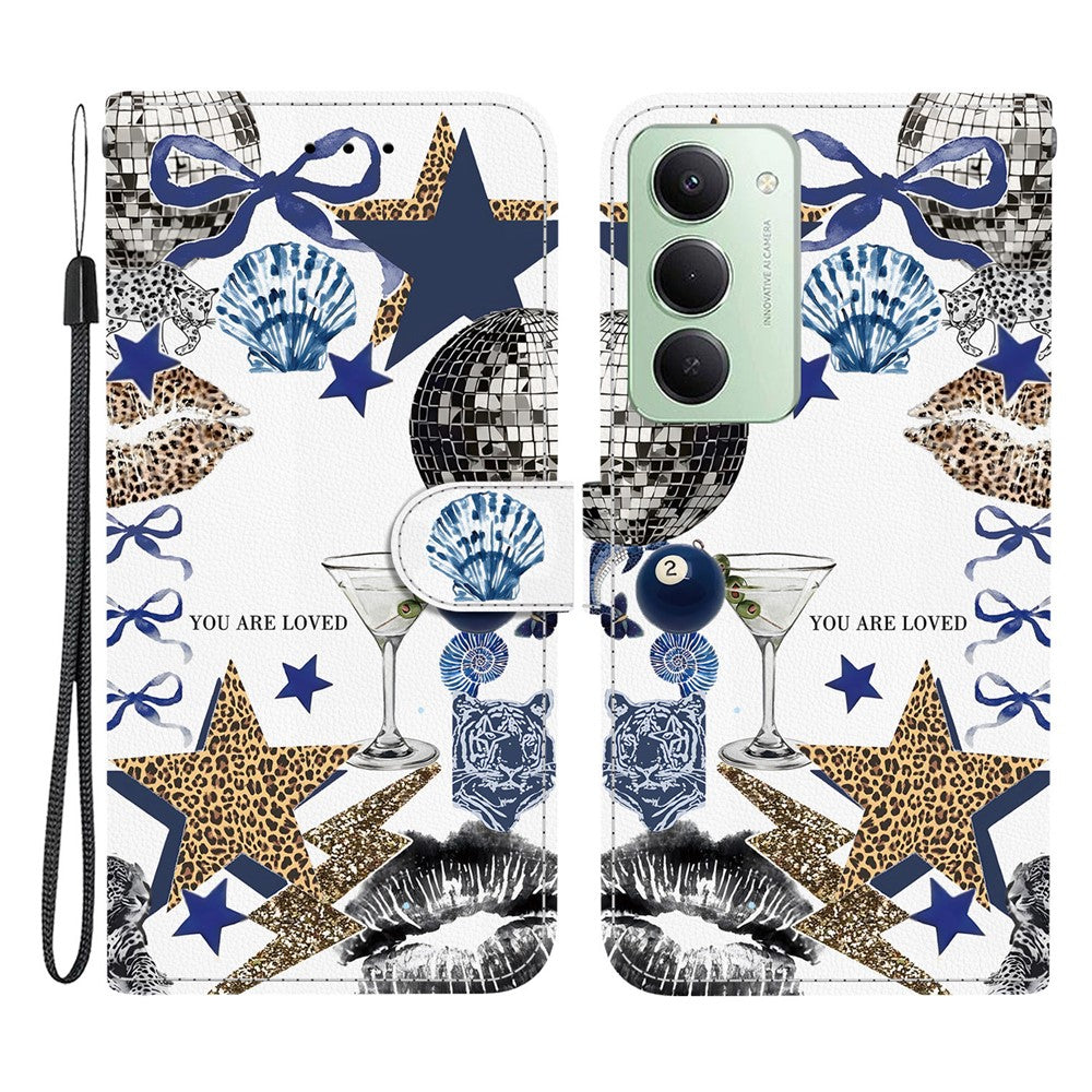For Xiaomi Redmi 15 4G (EU) (171mm) / 15 5G (EU) (171mm)Case Pattern Printing PU Leather Wallet Flip Stand Phone Cover with Wrist Strap