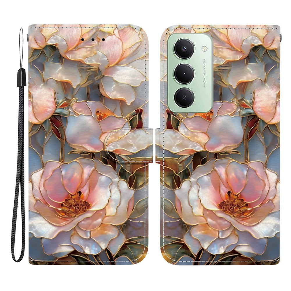 For Xiaomi Redmi 15 4G (EU) (171mm) / 15 5G (EU) (171mm)Case Pattern Printing PU Leather Wallet Flip Stand Phone Cover with Wrist Strap