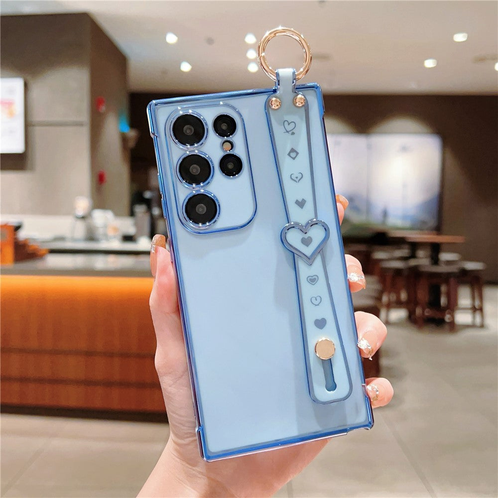 For Samsung Galaxy S24 Ultra Case Heart Wristband Kickstand Electroplated TPU Phone Cover