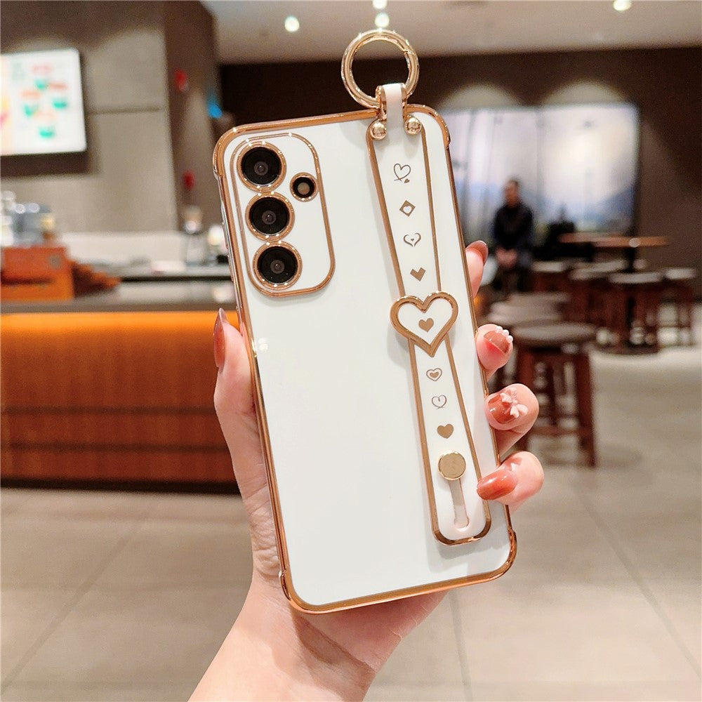 For Samsung Galaxy A55 5G Case Heart Wristband Kickstand Electroplated TPU Phone Cover