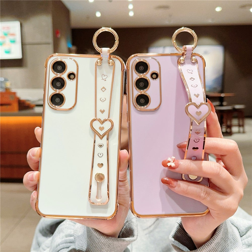 For Samsung Galaxy A55 5G Case Heart Wristband Kickstand Electroplated TPU Phone Cover