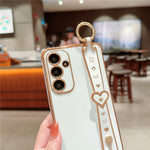 For Samsung Galaxy A55 5G Case Heart Wristband Kickstand Electroplated TPU Phone Cover