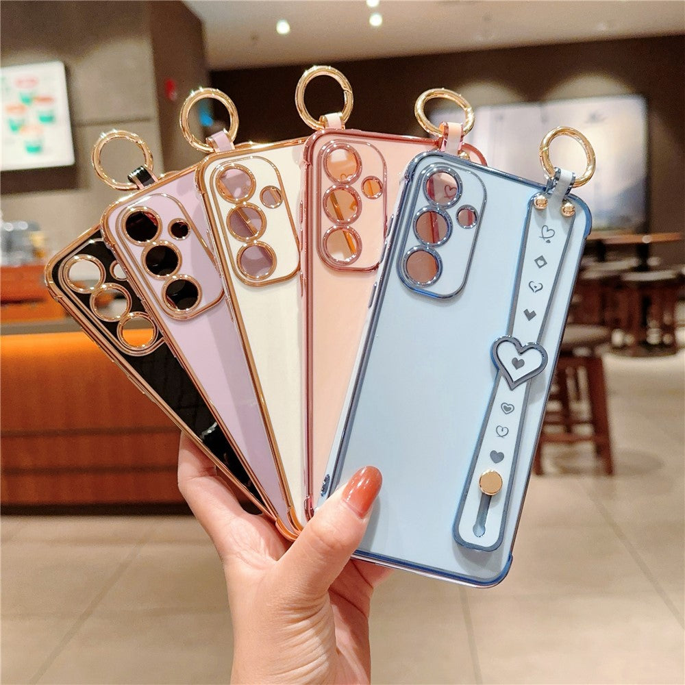 For Samsung Galaxy A55 5G Case Heart Wristband Kickstand Electroplated TPU Phone Cover