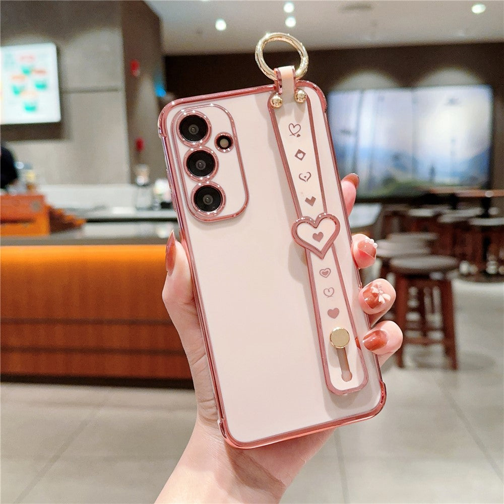 For Samsung Galaxy A55 5G Case Heart Wristband Kickstand Electroplated TPU Phone Cover