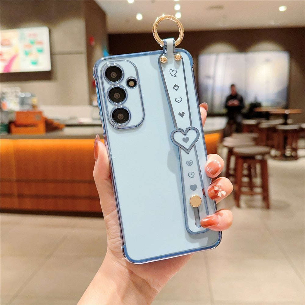 For Samsung Galaxy A55 5G Case Heart Wristband Kickstand Electroplated TPU Phone Cover
