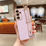 For Samsung Galaxy A55 5G Case Heart Wristband Kickstand Electroplated TPU Phone Cover