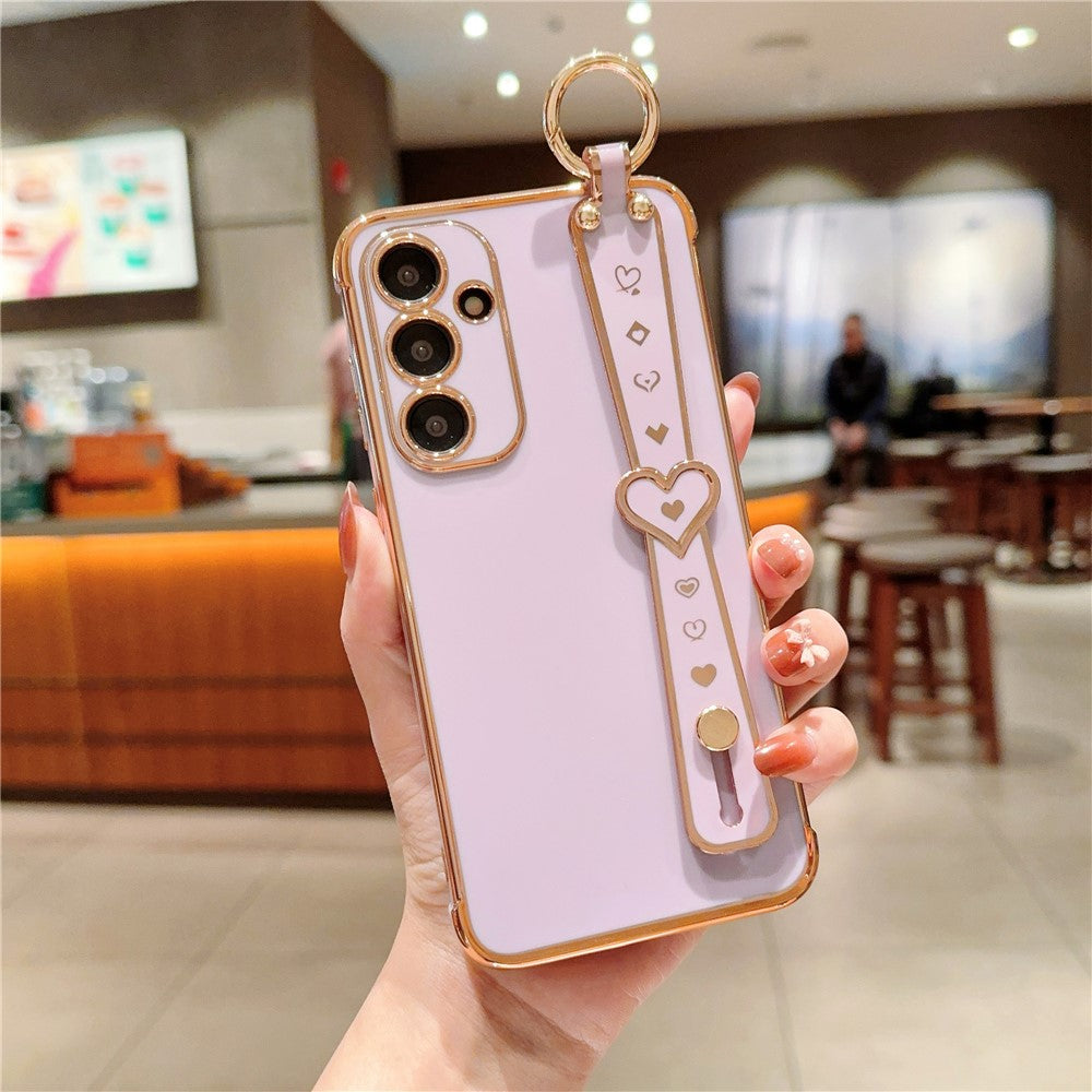 For Samsung Galaxy A55 5G Case Heart Wristband Kickstand Electroplated TPU Phone Cover