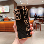 For Samsung Galaxy A55 5G Case Heart Wristband Kickstand Electroplated TPU Phone Cover