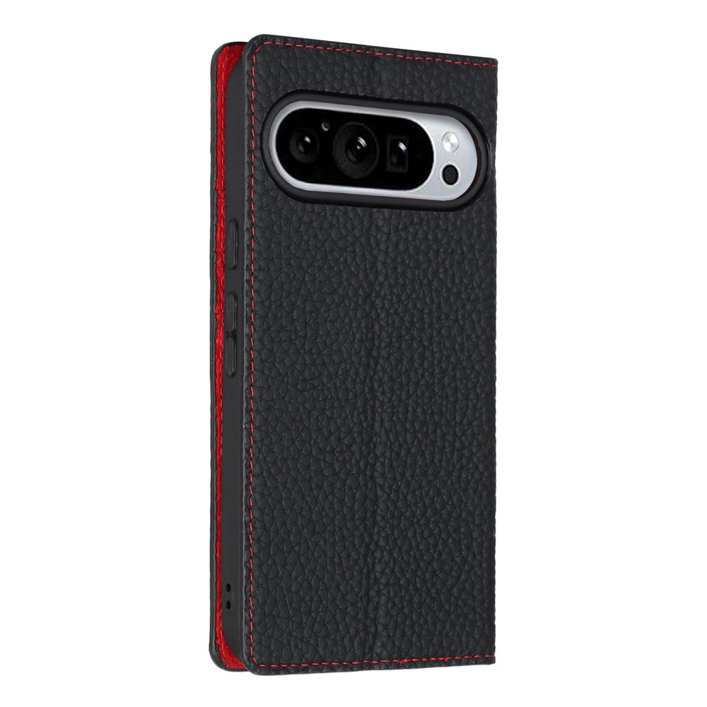 For Google Pixel 11 Pro XL Wallet Case Genuine Cow Leather Phone Cover Litchi Texture