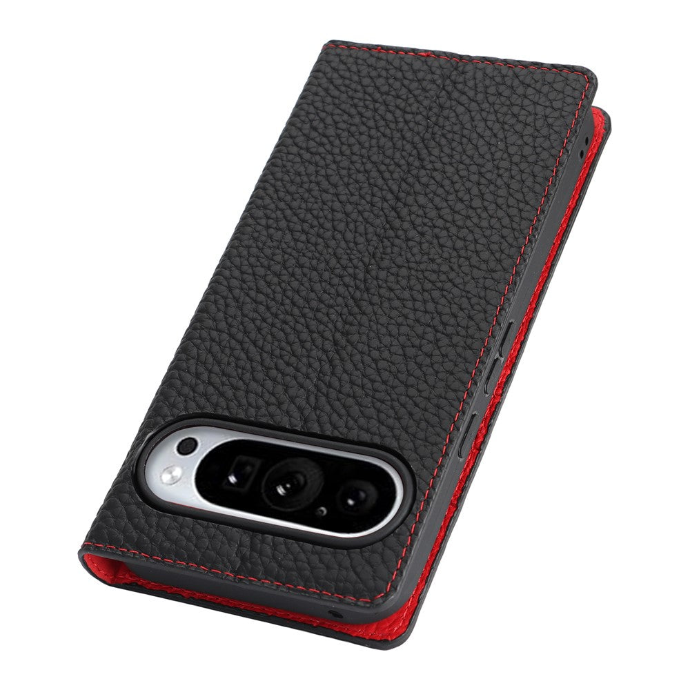 For Google Pixel 11 Pro XL Wallet Case Genuine Cow Leather Phone Cover Litchi Texture