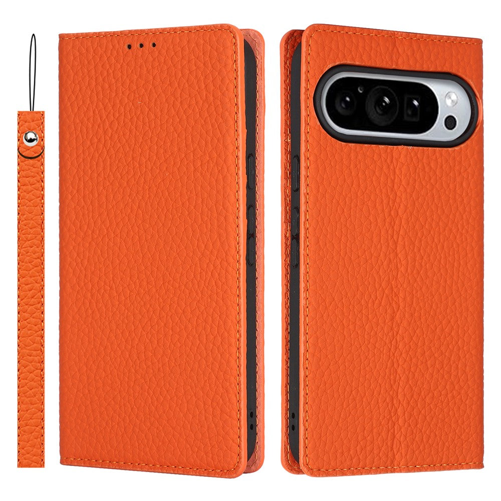 For Google Pixel 11 Pro XL Wallet Case Genuine Cow Leather Phone Cover Litchi Texture