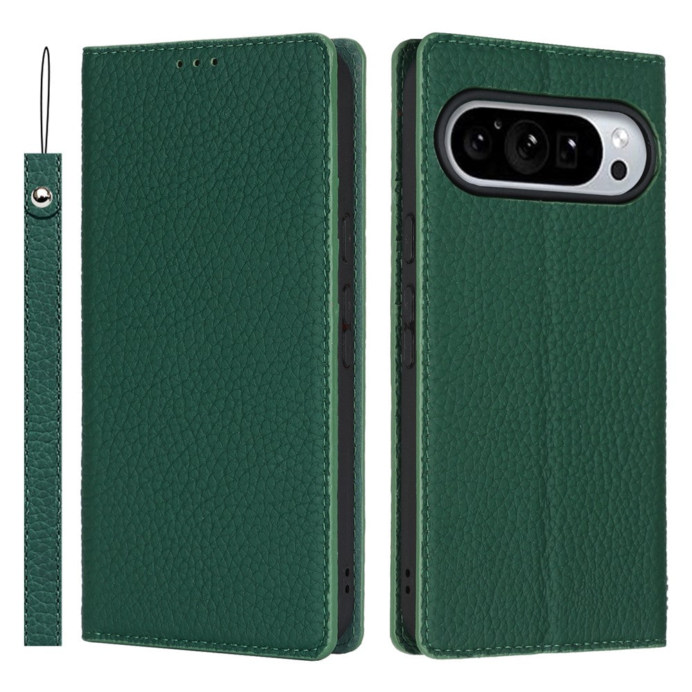 For Google Pixel 11 Pro XL Wallet Case Genuine Cow Leather Phone Cover Litchi Texture