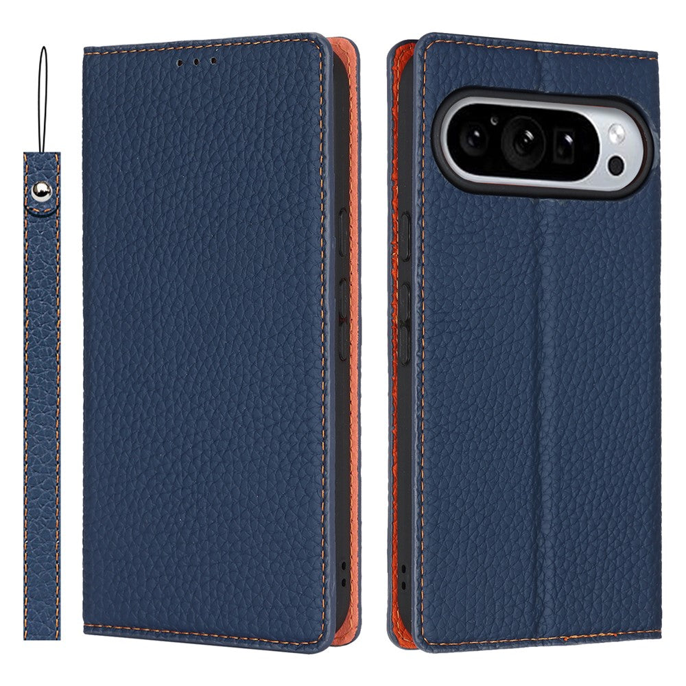 For Google Pixel 11 Pro XL Wallet Case Genuine Cow Leather Phone Cover Litchi Texture