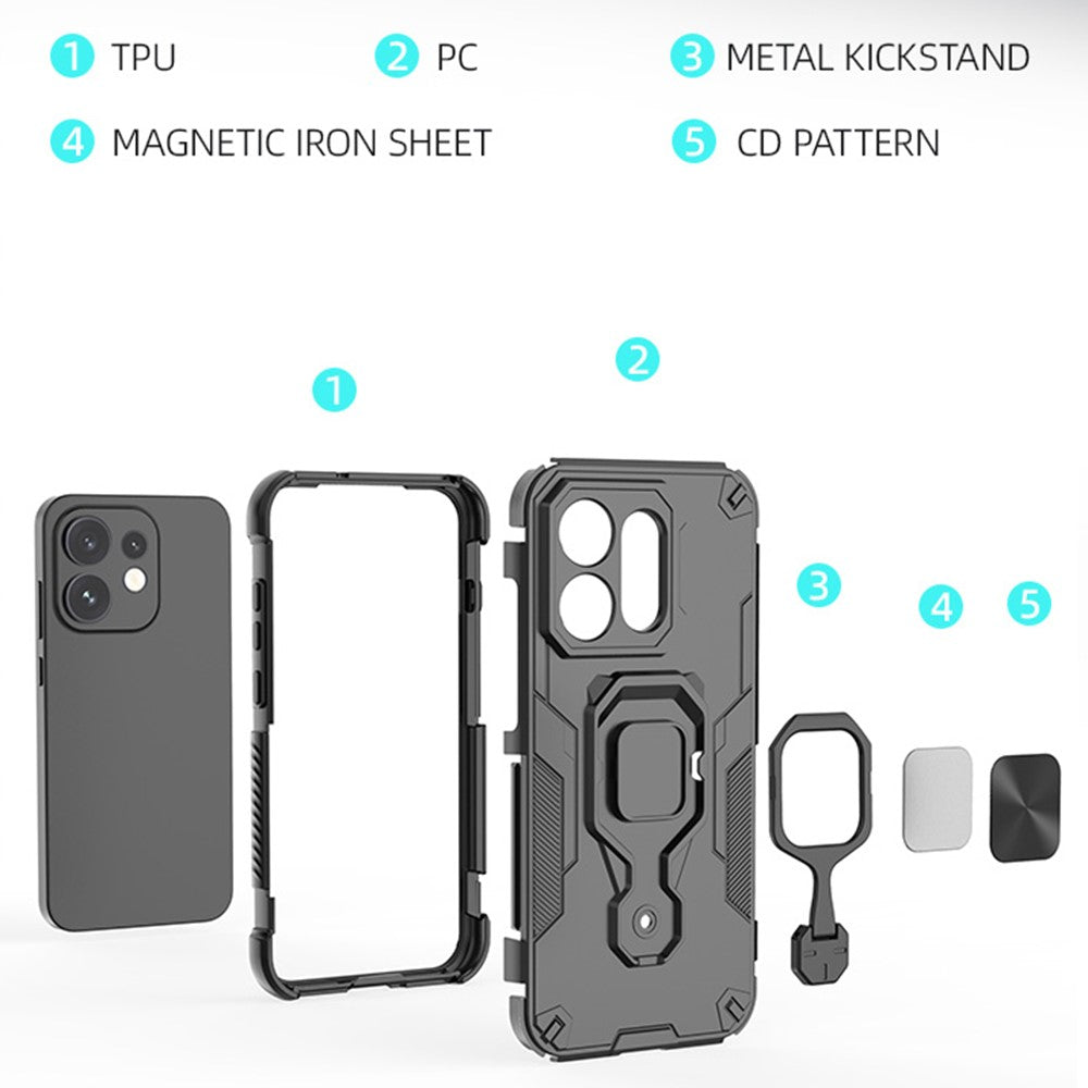 For Oppo Reno16 5G (Global) Case Rotatable Ring Kickstand PC + TPU Shockproof Phone Cover