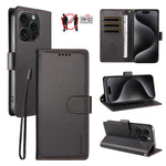 BETOPNICE 006 til iPhone 15 Pro Cover RFID Blokerende Pung Stand Læder Telefoncover med Håndrem