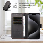 BETOPNICE 006 til iPhone 15 Pro Cover RFID Blokerende Pung Stand Læder Telefoncover med Håndrem
