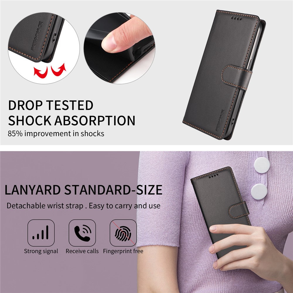 BETOPNICE 006 til iPhone 15 Pro Cover RFID Blokerende Pung Stand Læder Telefoncover med Håndrem
