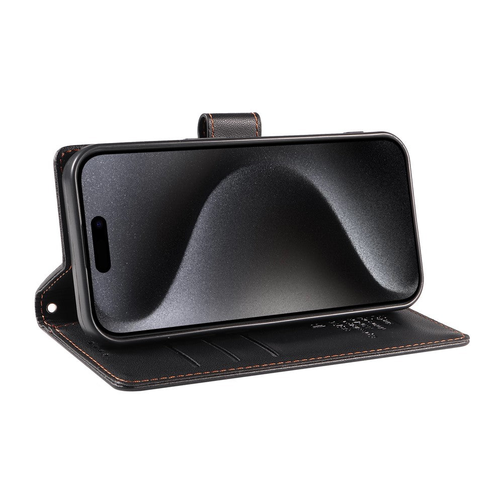 BETOPNICE 006 til iPhone 15 Pro Cover RFID Blokerende Pung Stand Læder Telefoncover med Håndrem