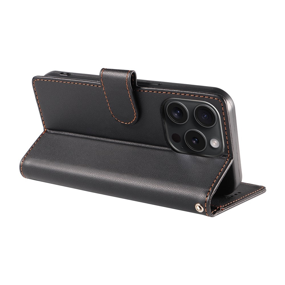 BETOPNICE 006 til iPhone 15 Pro Cover RFID Blokerende Pung Stand Læder Telefoncover med Håndrem