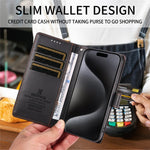 BETOPNICE 006 til iPhone 15 Pro Cover RFID Blokerende Pung Stand Læder Telefoncover med Håndrem