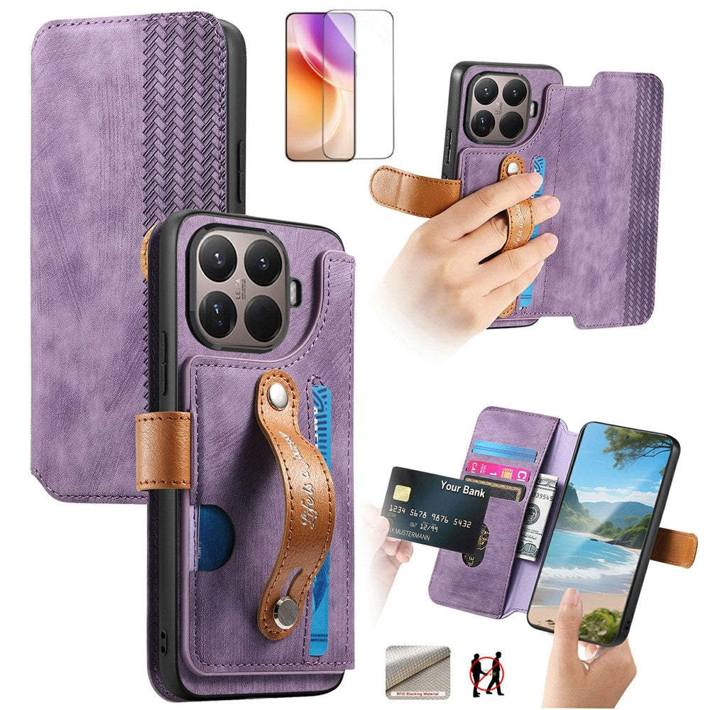 For Xiaomi 17T Case Vintage Leather RFID Blocking Wallet Phone Cover with Tempered Glass Screen Protector