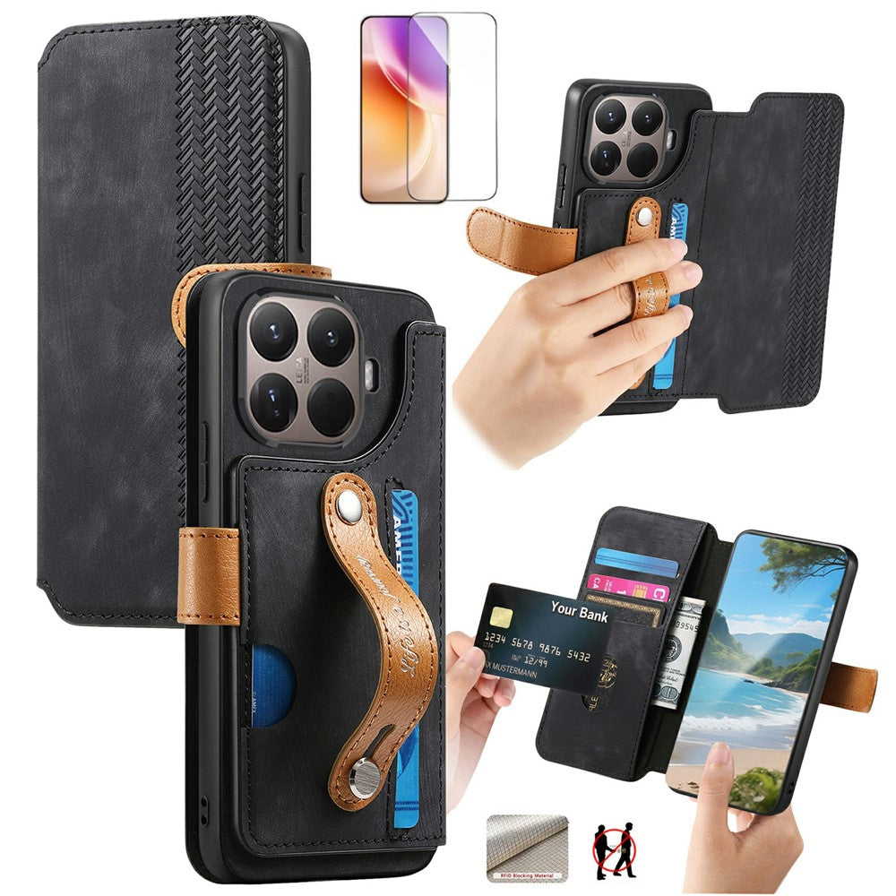 For Xiaomi 17T Case Vintage Leather RFID Blocking Wallet Phone Cover with Tempered Glass Screen Protector