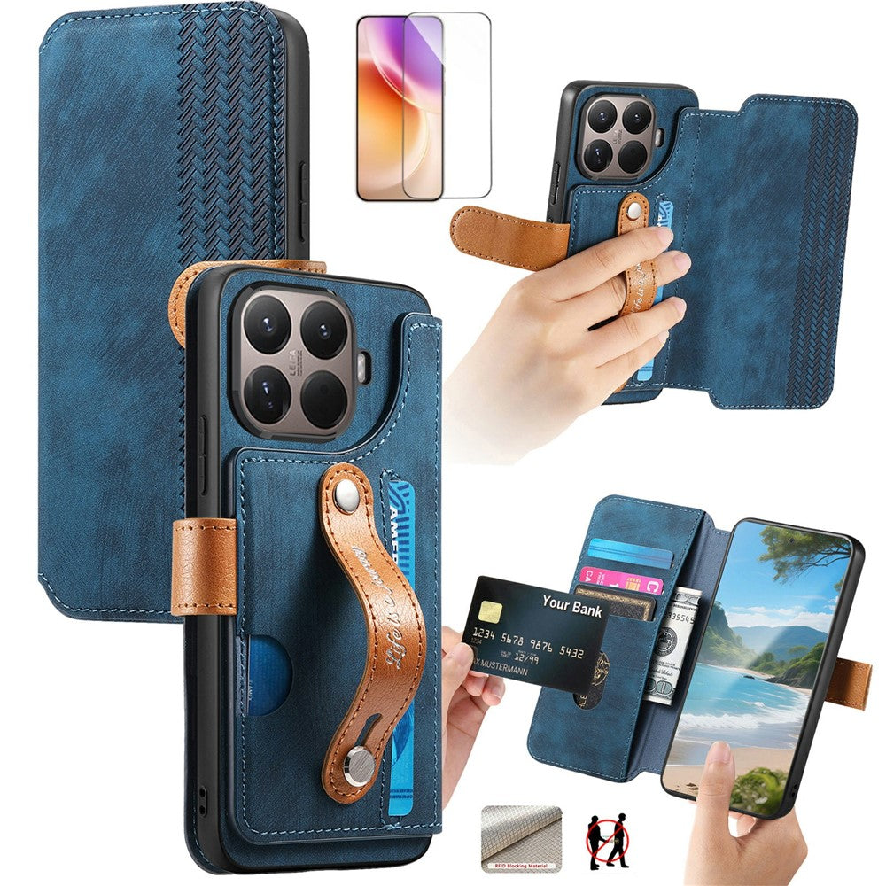 For Xiaomi 17T Case Vintage Leather RFID Blocking Wallet Phone Cover with Tempered Glass Screen Protector