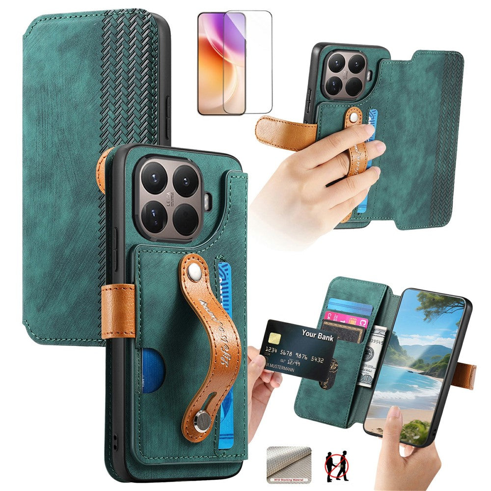 For Xiaomi 17T Case Vintage Leather RFID Blocking Wallet Phone Cover with Tempered Glass Screen Protector