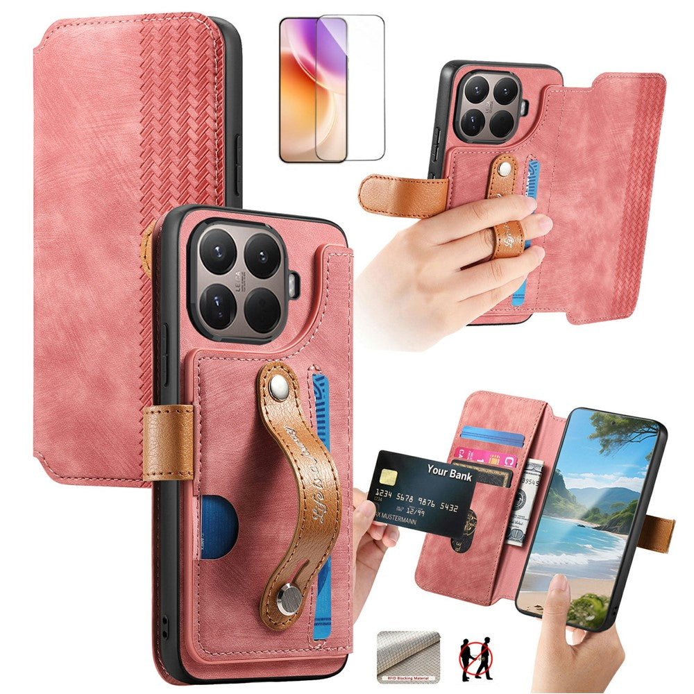 For Xiaomi 17T Case Vintage Leather RFID Blocking Wallet Phone Cover with Tempered Glass Screen Protector