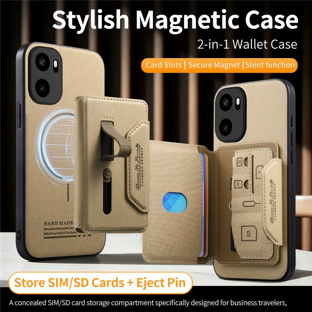 Magnetiskt fodral för OnePlus Ace 6 5G / Ace 6T 5G / 15R 5G, PU-läder + PC + TPU reptåligt bakstycke med avtagbar korthållare