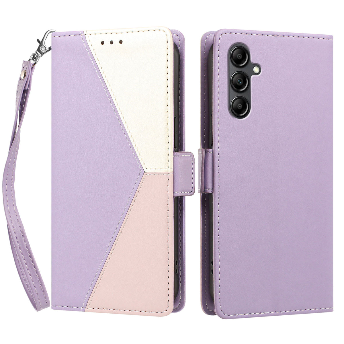 For Samsung Galaxy A15 4G / Galaxy A15 5G Case Color Stitching RFID Blocking Wallet Flip Leather Phone Cover with Wrist Strap