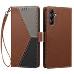 For Samsung Galaxy A15 4G / Galaxy A15 5G Case Color Stitching RFID Blocking Wallet Flip Leather Phone Cover with Wrist Strap
