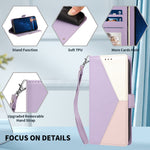 For Samsung Galaxy S26+ Case Color Stitching RFID Blocking Wallet Flip Leather Phone Cover with Wrist Strap